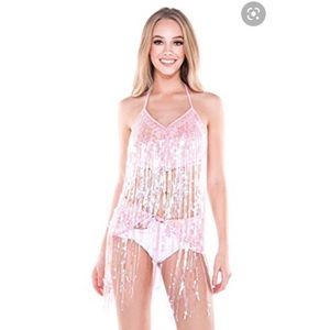 Sequin Fringe Halter Top